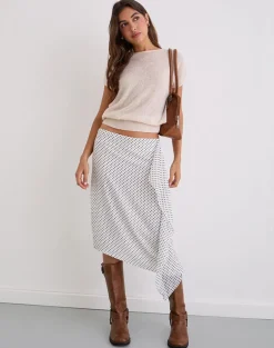 Neza Midi Skirt in White Basic Polka Black