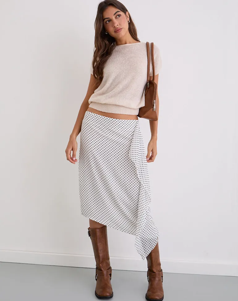 Neza Midi Skirt in White Basic Polka Black