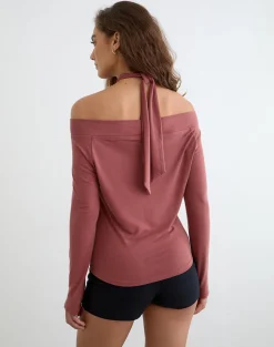 Nezuko Multi Tie Long Sleeve Top in Cupro Dark Rose