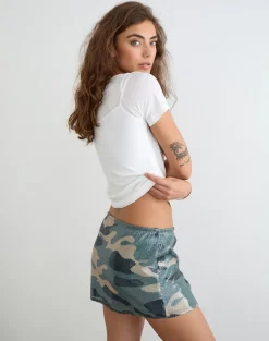 Nidya Mini Skirt in Camo Sequin Khaki Green