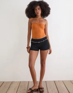Nilo Micro Short with Shell Trim in Cupro Black