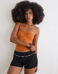 Nilo Micro Short with Shell Trim in Cupro Black
