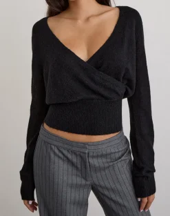 Nilza Wrap Top in Knit Black
