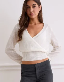 Nilza Wrap Top in Knit Off White