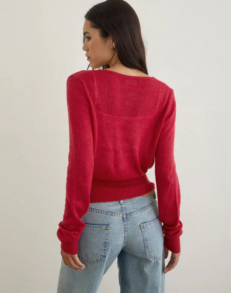 Nilza Wrap Top in Knit Red