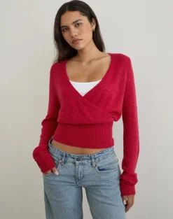 Nilza Wrap Top in Knit Red