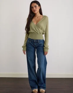 Nilza Wrap Top in Knit Sage Green