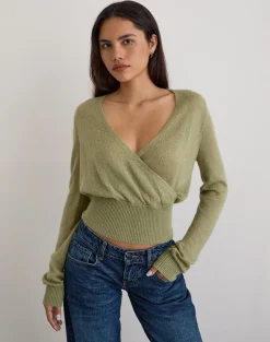 Nilza Wrap Top in Knit Sage Green