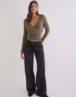 Nilza Wrap Top in Knit Taupe