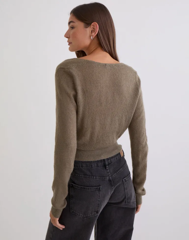 Nilza Wrap Top in Knit Taupe