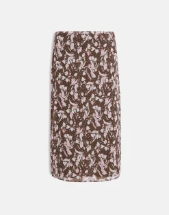 Nimas Midi Skirt in Brown and Pink Polka Flower Chiffon