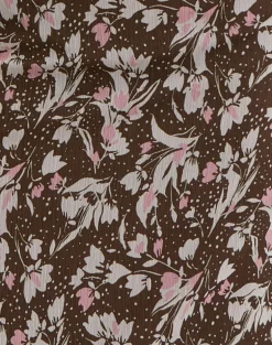 Nimas Midi Skirt in Brown and Pink Polka Flower Chiffon
