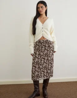 Nimas Midi Skirt in Brown and Pink Polka Flower Chiffon