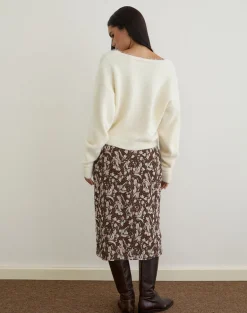 Nimas Midi Skirt in Brown and Pink Polka Flower Chiffon