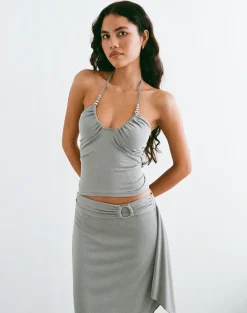 Nina Beaded Halter Top in London Fog