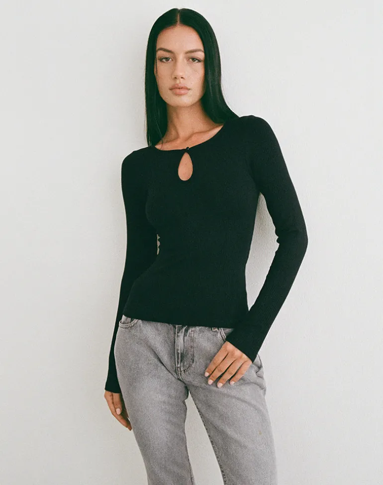 Nique Long Sleeve Top in Thick Rib Black