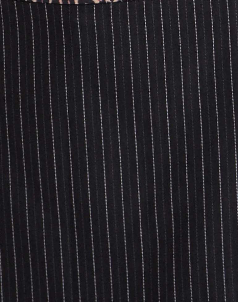 Niya Mini Skirt in Pinstripe Black with Leopard Binding