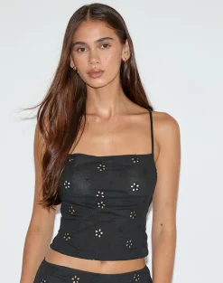 Nobita Cami Top in Flower Broderie Black