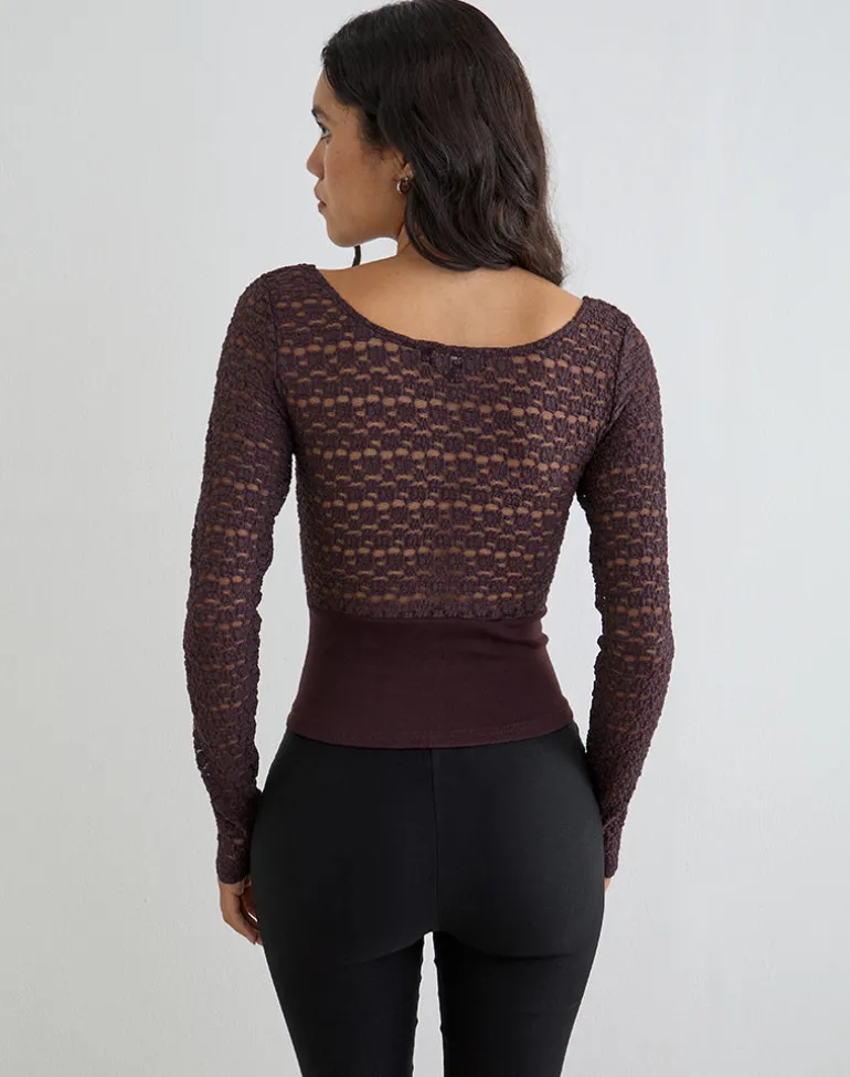 Nolita Ribbed Waist Top in Lace Dark Plum