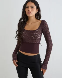 Nolita Ribbed Waist Top in Lace Dark Plum