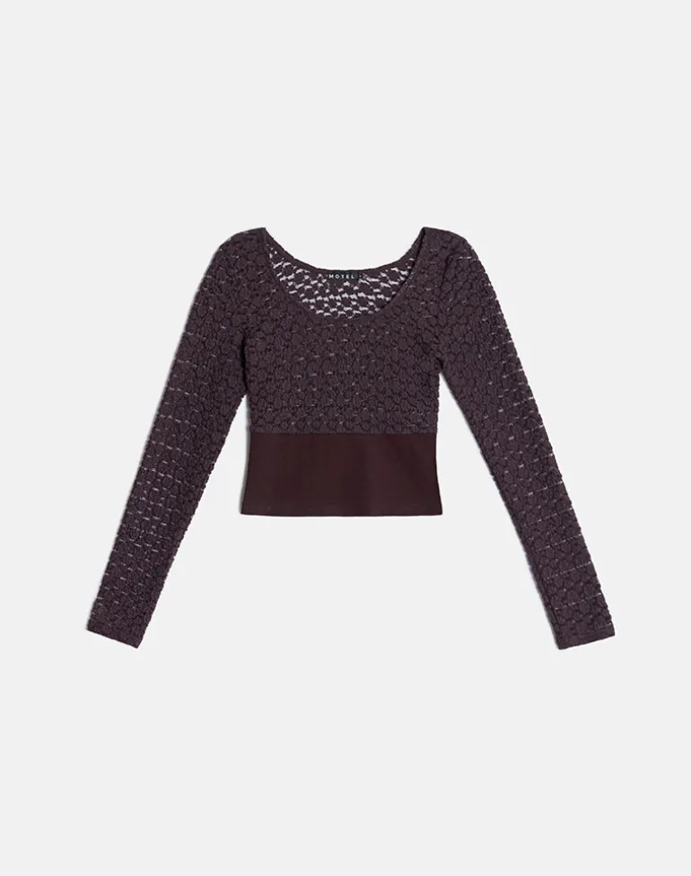 Nolita Ribbed Waist Top in Lace Dark Plum