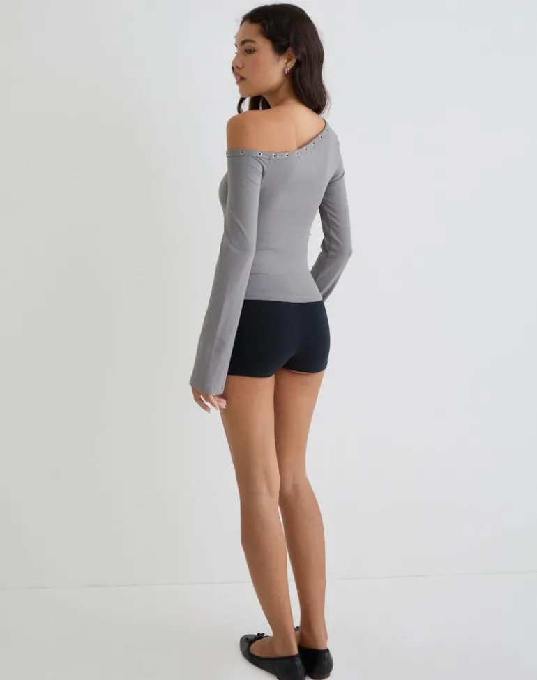 Noraba One Shoulder Top in Grey with Eyelets