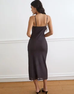 Nori Midi Dress in Brown with Orange Vibrant Lotus Print