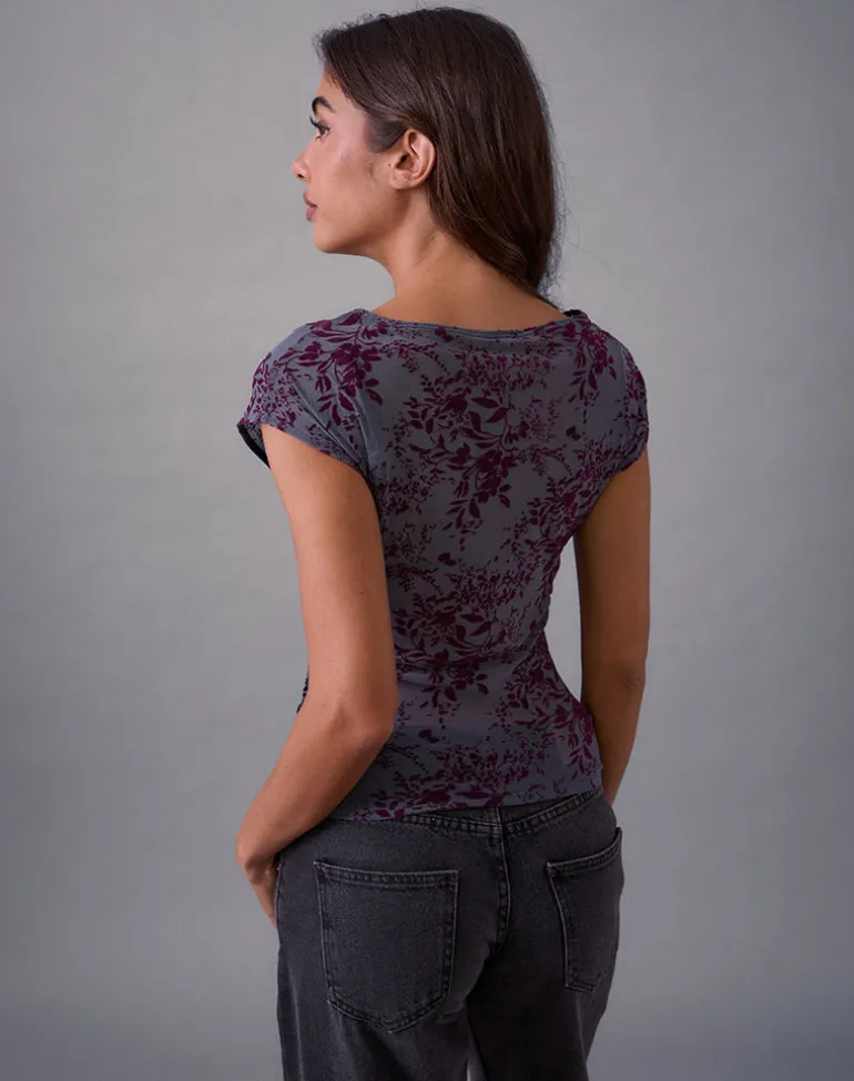 Nova Top in Fine Leaf Flock Smoke Grey