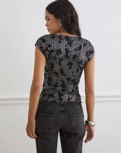 Nova Top in Floral Sequin Black