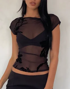 Nova Top in Orchids Flock Black