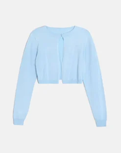Nuha Ribbed Cropped Cardigan in Blue