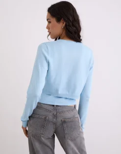 Nuha Ribbed Cropped Cardigan in Blue