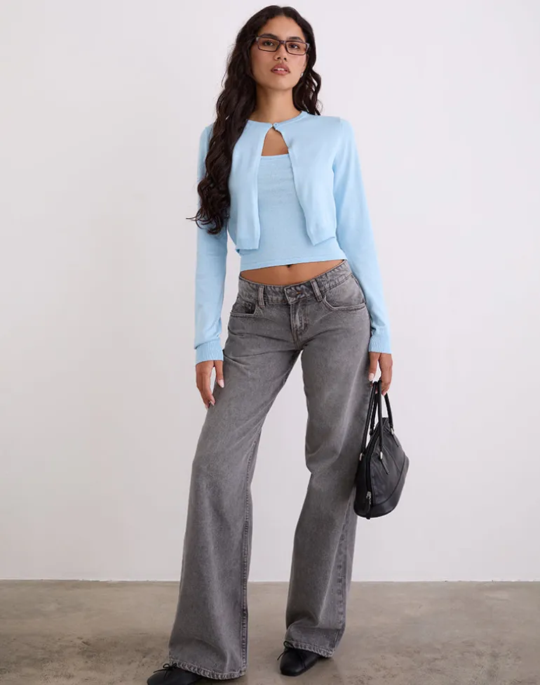 Nuha Ribbed Cropped Cardigan in Blue