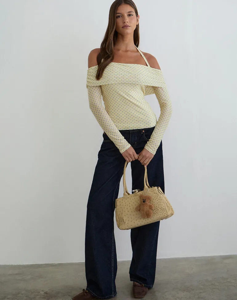 Nunik Halterneck Top in Yellow with Compact Grey Polka