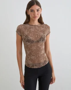Nuovo Top in Leafy Flock Dark Taupe