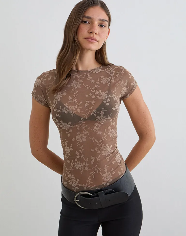 Nuovo Top in Leafy Flock Dark Taupe