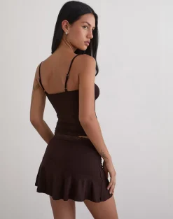 Nystin Plunge Top with Lace in Bitter Chocolate