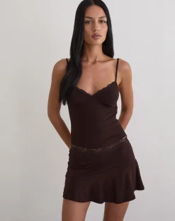 Nystin Plunge Top with Lace in Bitter Chocolate