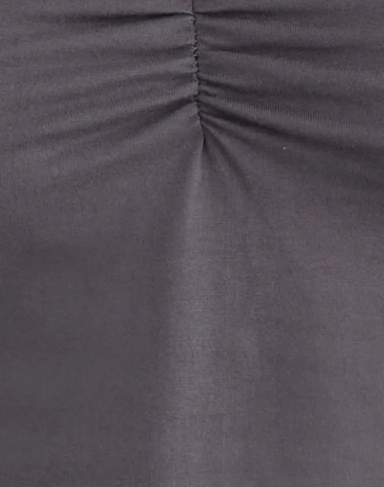 Obanai Short Sleeve V Neck Top in Charcoal Grey