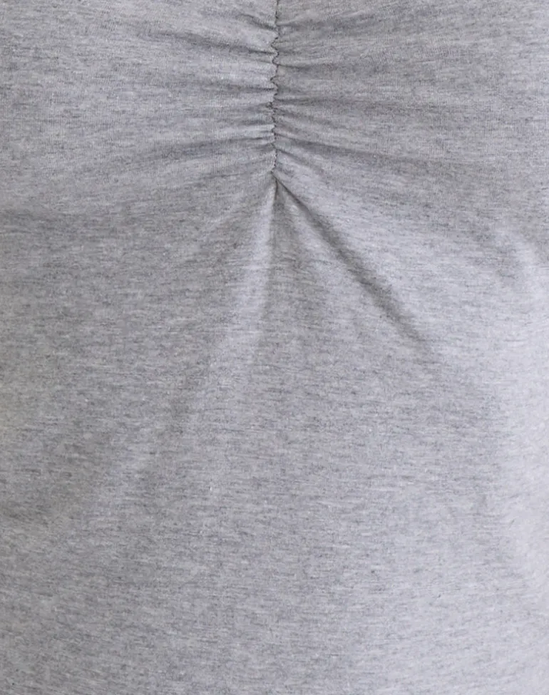 Obanai Short Sleeve V Neck Top in Grey Marl