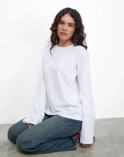OB Oversized Long Sleeve Tee Top in White