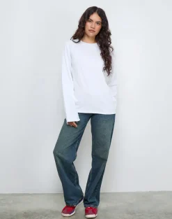 OB Oversized Long Sleeve Tee Top in White