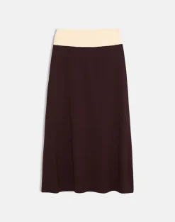 Olie Maxi Skirt in Rayon Jersey Bitter Chocolate and Lemon Yellow