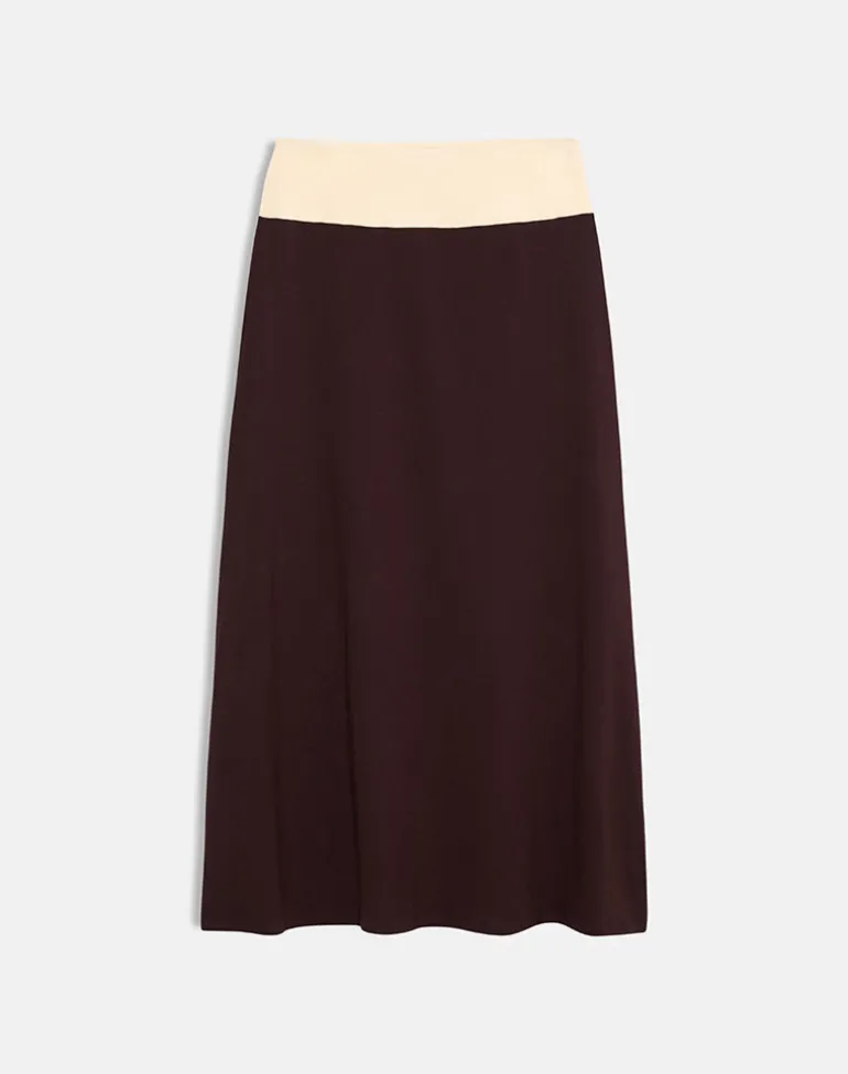 Olie Maxi Skirt in Rayon Jersey Bitter Chocolate and Lemon Yellow
