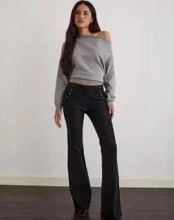 Olira Flare Trouser with Eyelets in Tailored Black