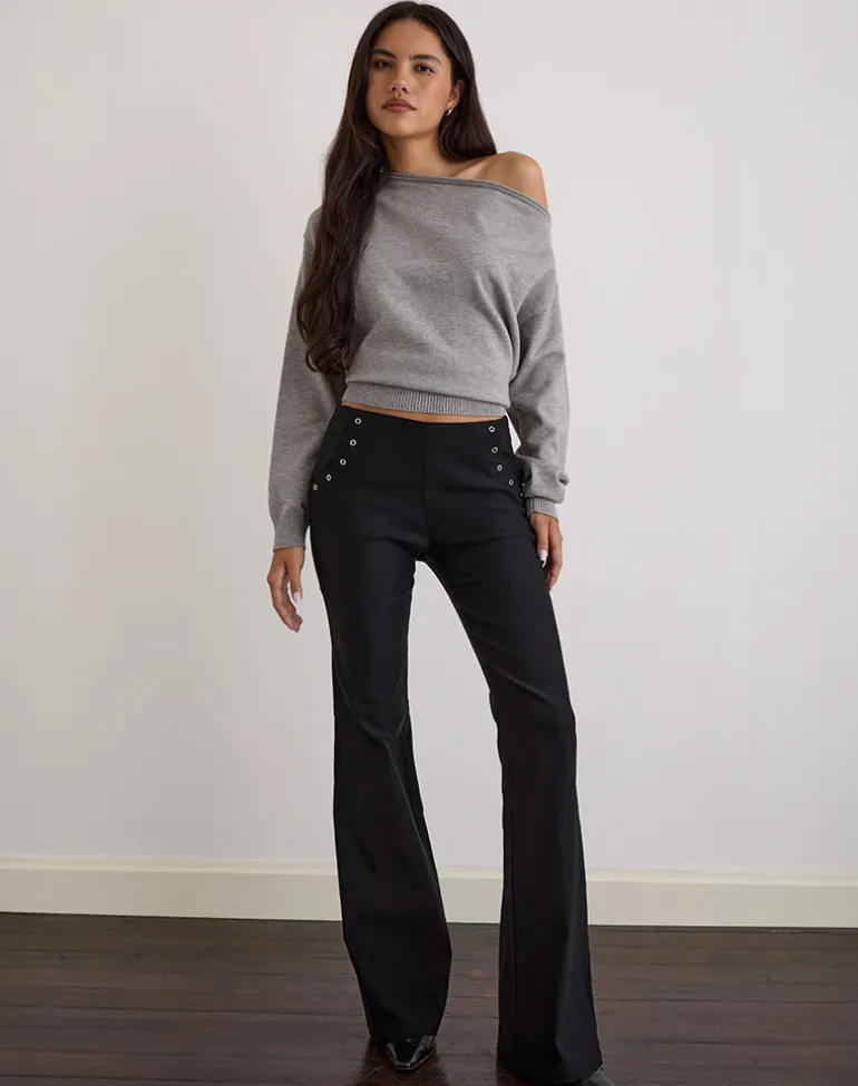 Olira Flare Trouser with Eyelets in Tailored Black