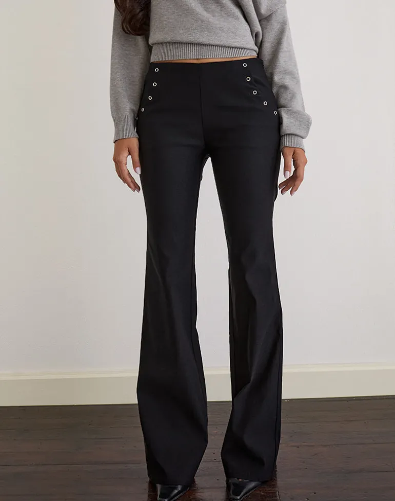 Olira Flare Trouser with Eyelets in Tailored Black