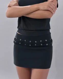 Olma Lace Up Mini Skirt in Tailoring Black