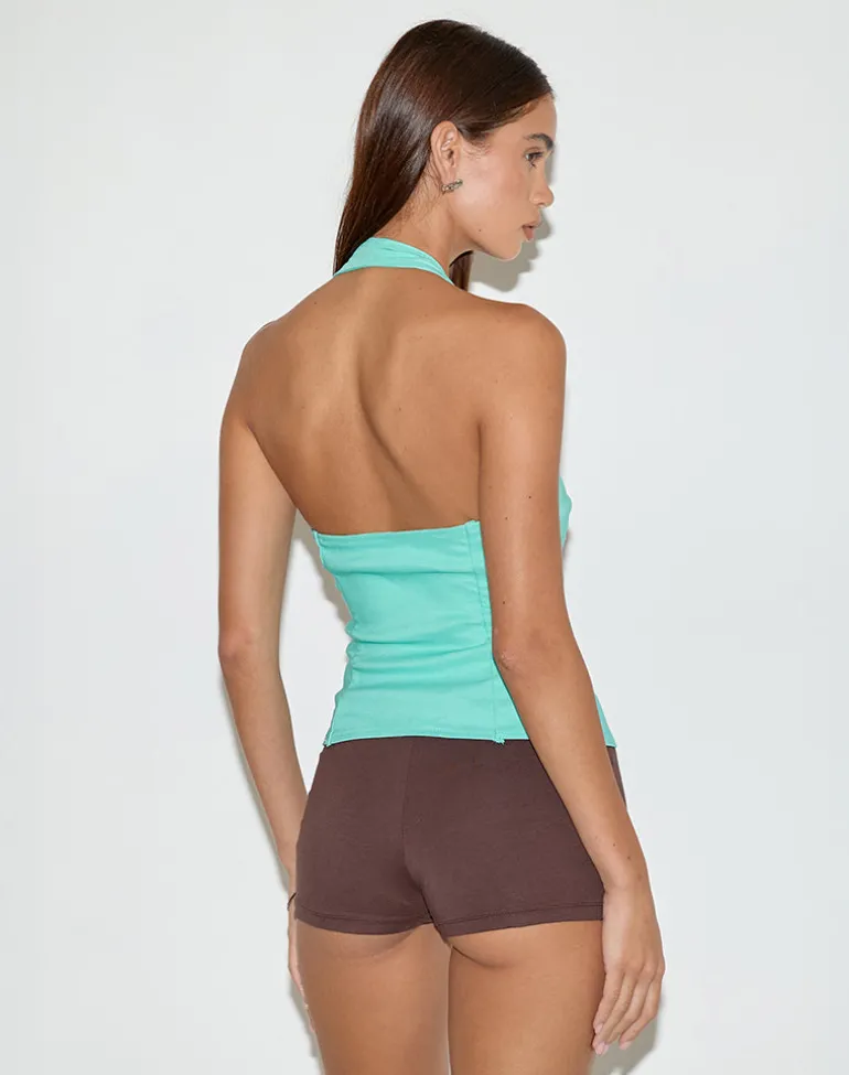 Oorja Halterneck Top in Tailoring Aqua