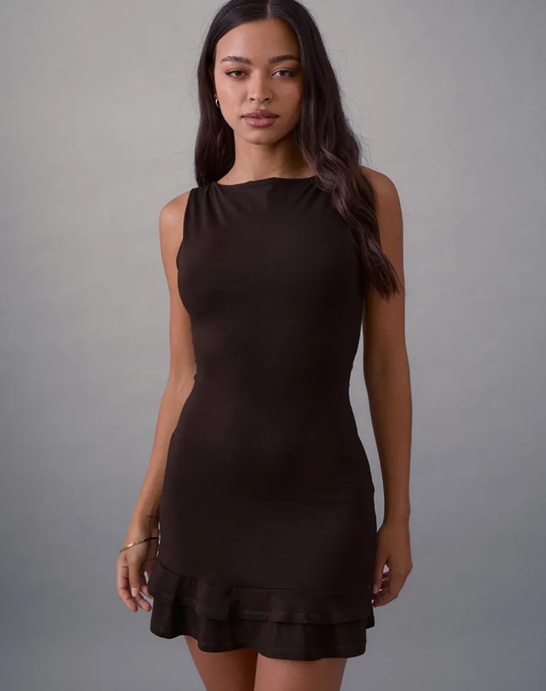Opaline Backless Mini Dress in Chocolate Brown